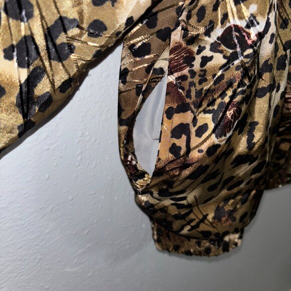 Bomber Jacket Kaktus Plus Women’s 1X Leopard Animal Print Metallic Full Zip VTG - Picture 6 of 13